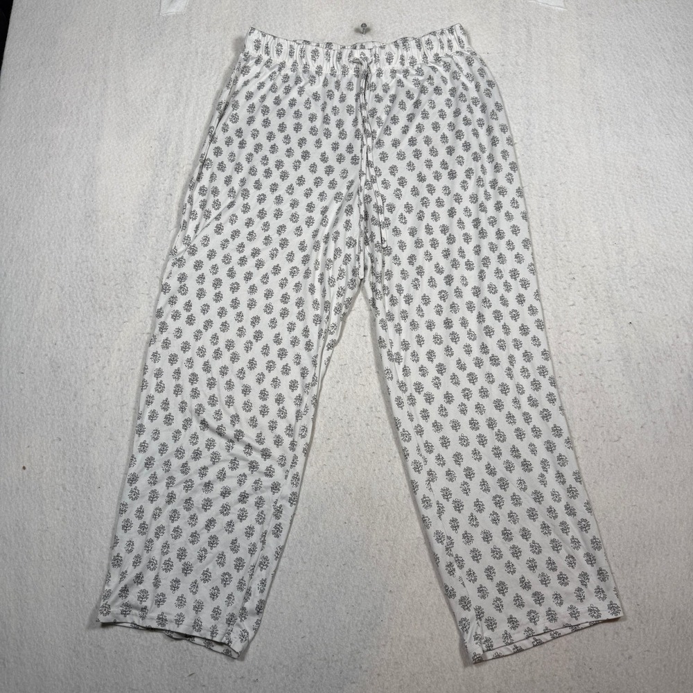 Tahari Women Pajama Pants Large White Grey Floral Print Lounge Sleepwear Soft